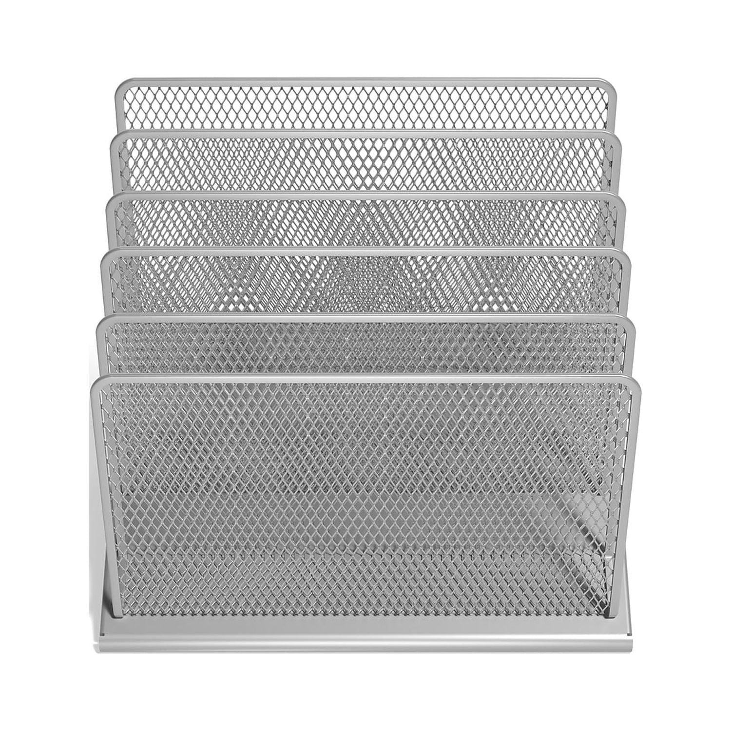 Silver Metal Mesh 5-Compartment Incline File Organizer