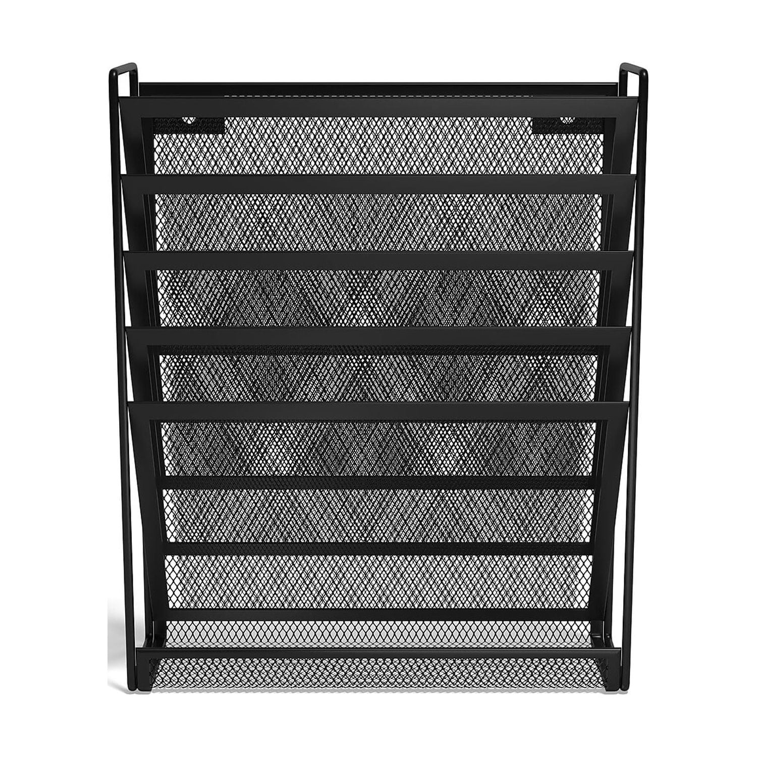 Black Metal Mesh 5-Pocket Vertical Wall File Organizer