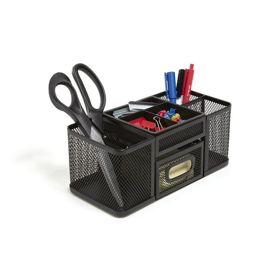 Staples TRU RED 7-Compartment Wire Mesh Accessory Holder Matte Black 2/Pack TR57541-CCVS