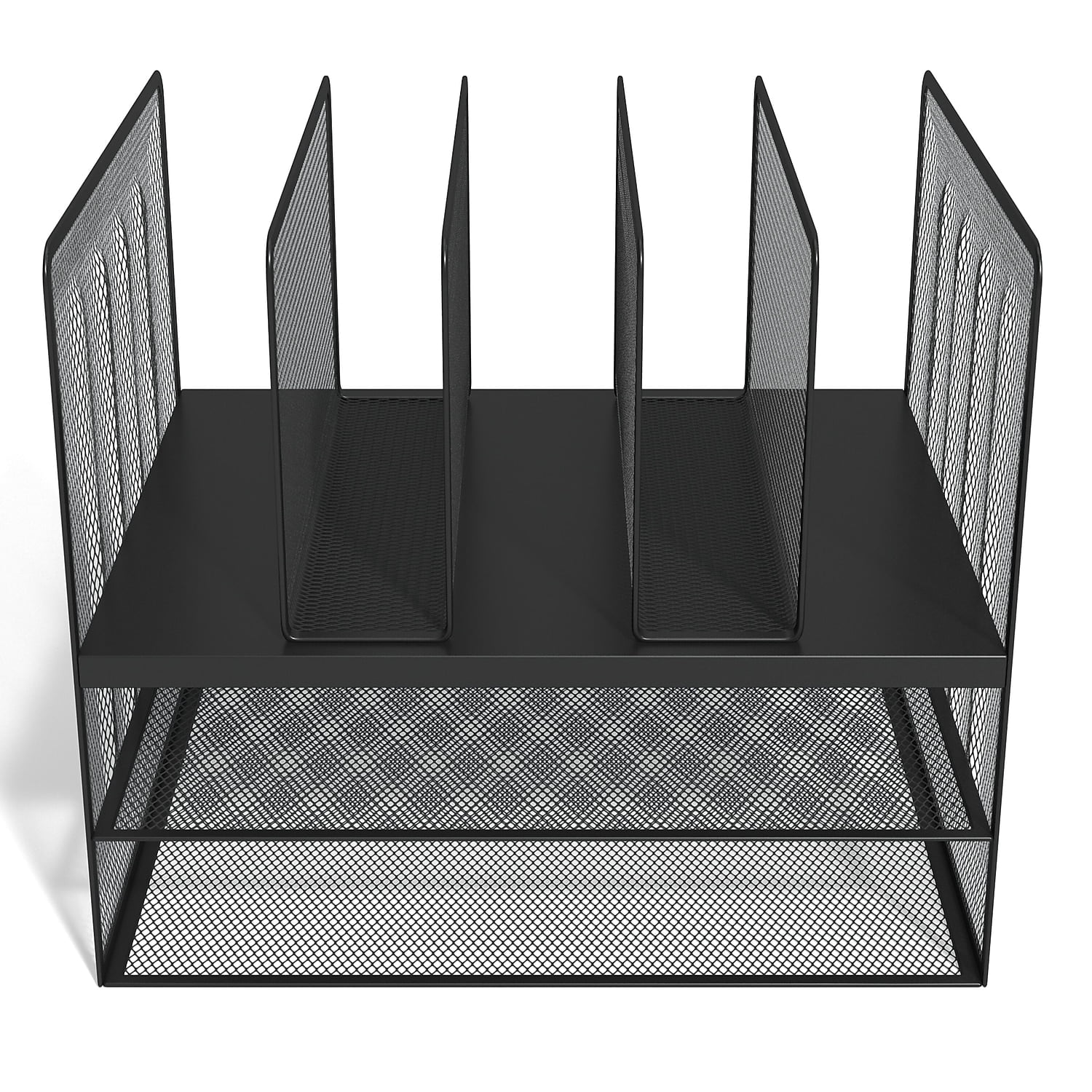 Matte Black Metal Mesh 7-Compartment File Organizer