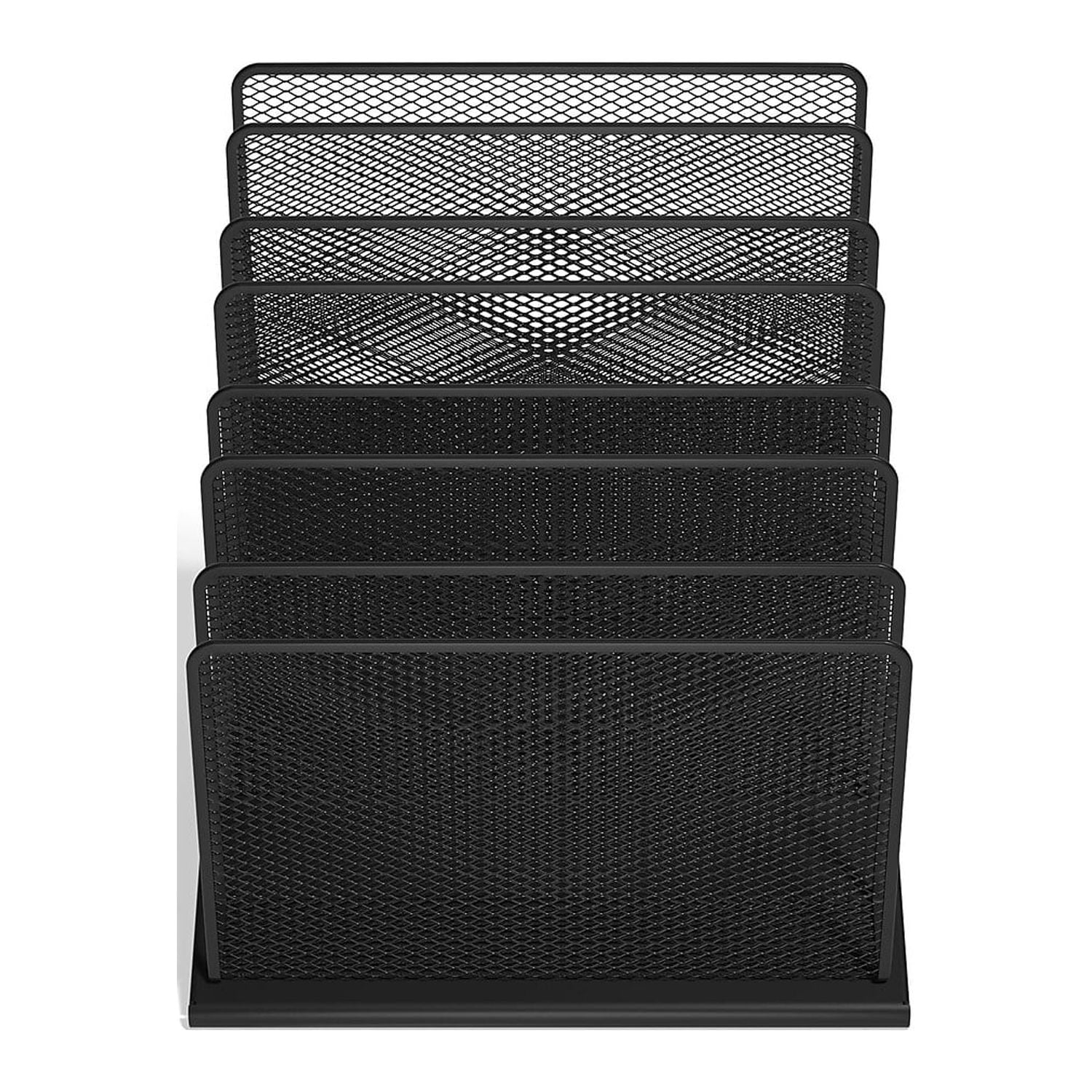 Matte Black Metal Mesh 7-Compartment File Organizer