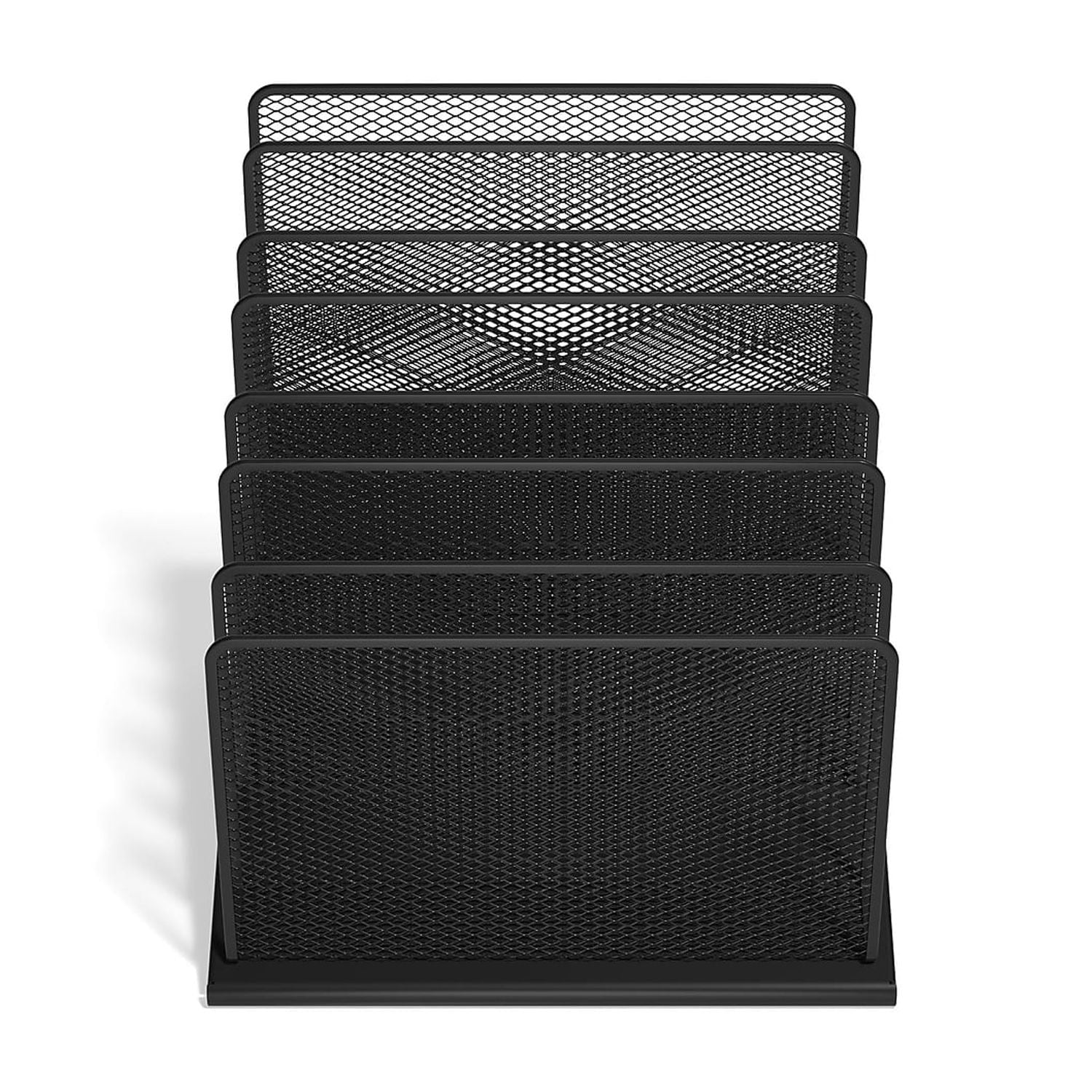 Matte Black Metal Mesh 7-Compartment File Organizer