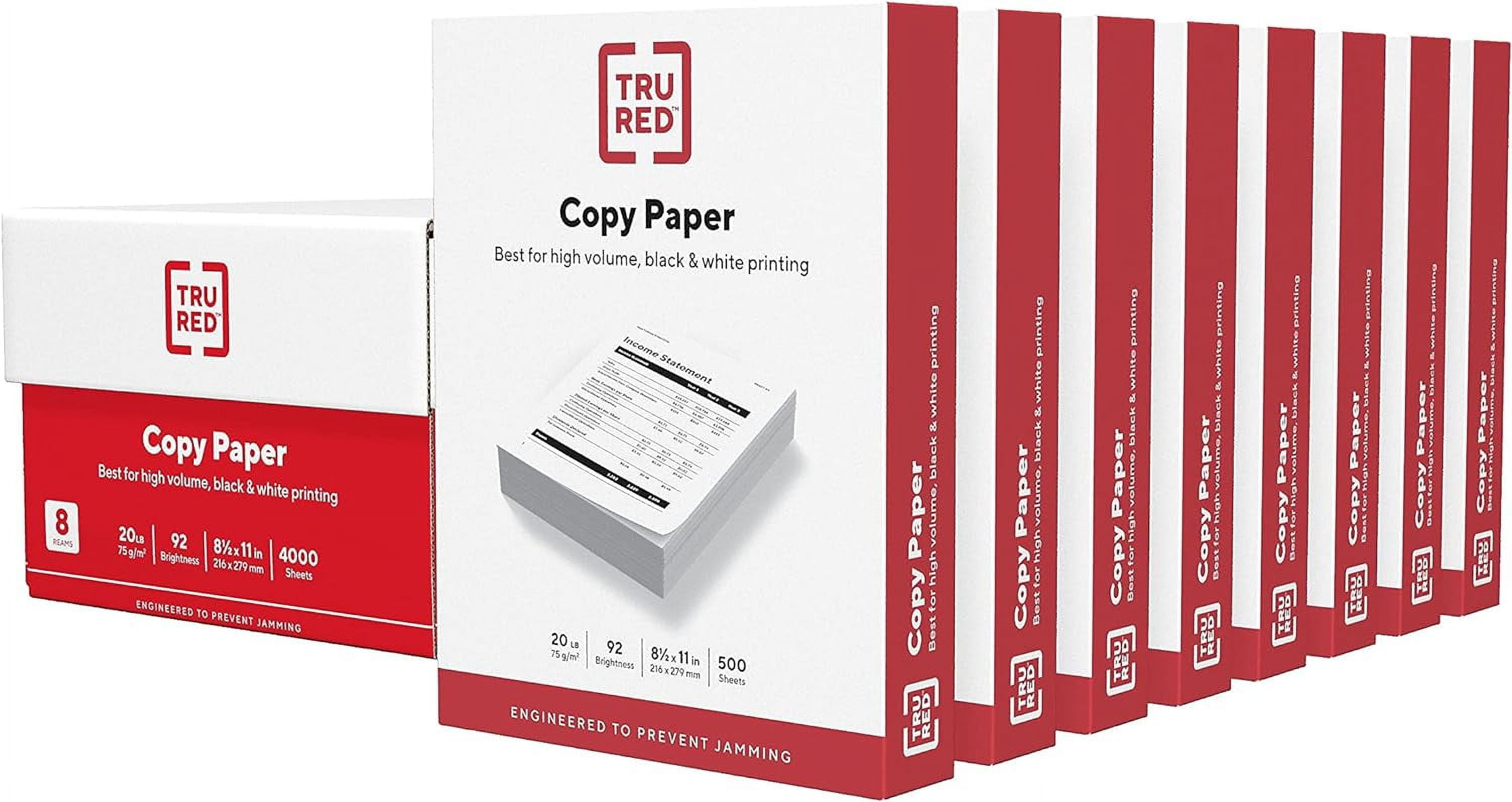TRU RED 8.5 x 11-Inch Copy Paper, 20 lbs., 92 Bright, 500 Sheets/Ream, 8 Reams/Carton (TR59702)
