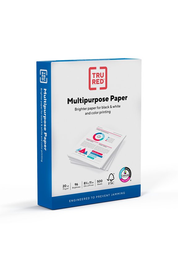 Staples TRU RED 8.5" x 11" Multipurpose Paper 20 lbs. 96 Brightness 500/RM 513099