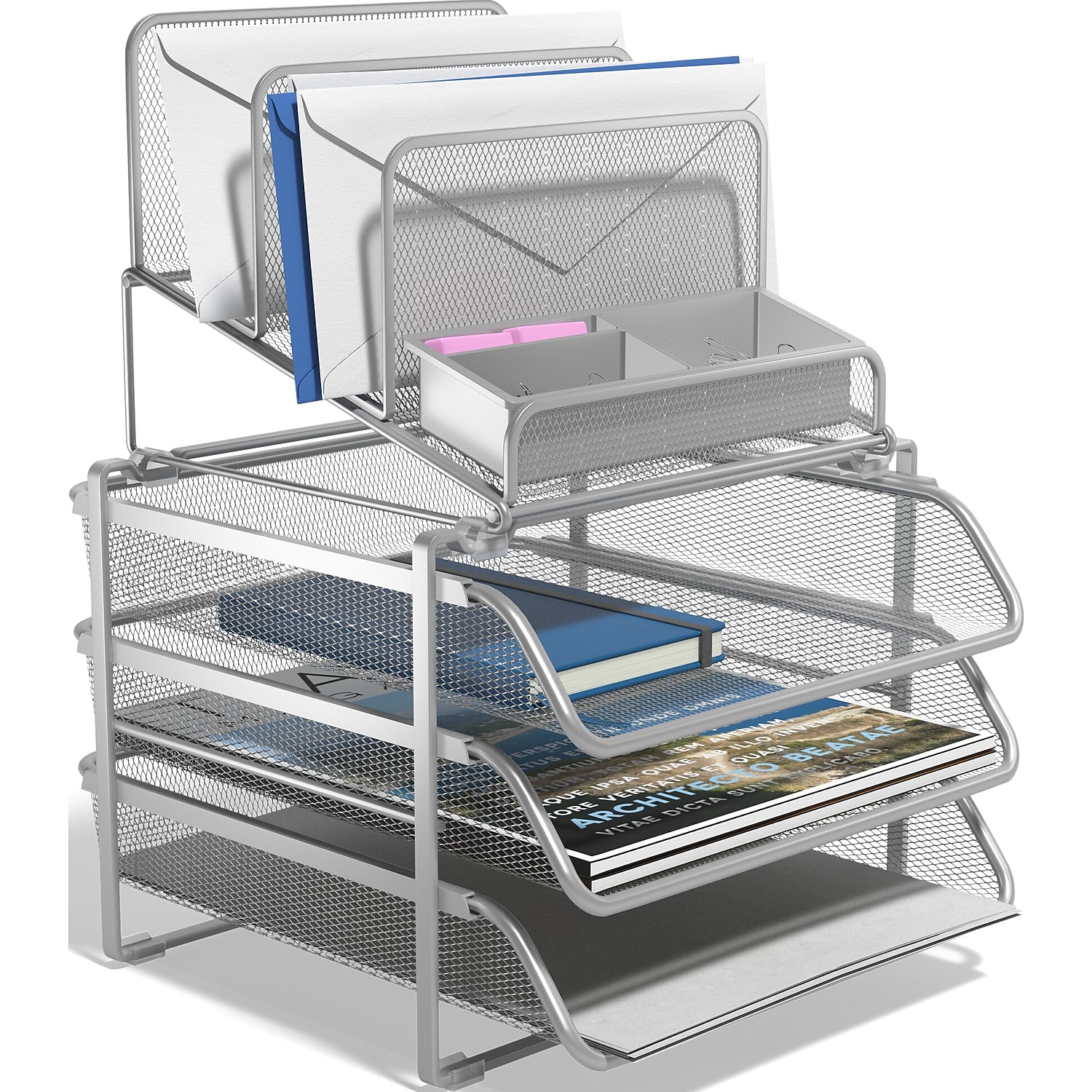 Staples TRU RED All-In-One 10 Compartment Wire Mesh Compartment Storage Silver  2/Pack TR57531-CCVS