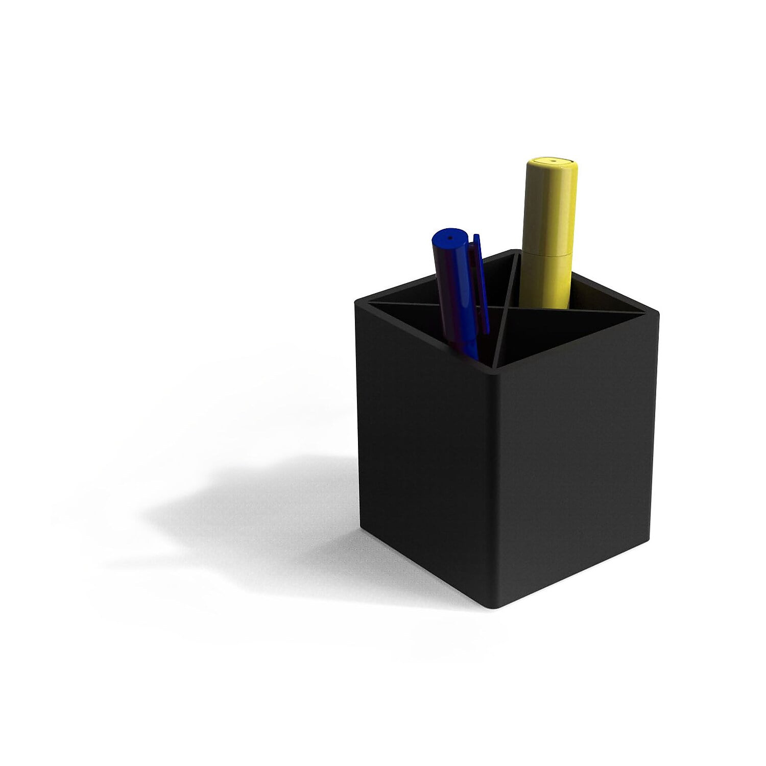 Black Four-Compartment Plastic Pencil Holder