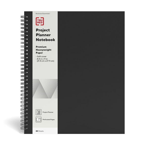 Staples TRU RED Large Soft Cover Project Planner Notebook Black 3/Pack TR54986VS