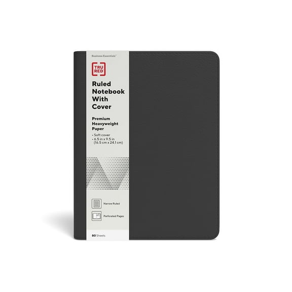 Staples TRU RED Medium Folio Soft Cover Ruled Notebook Blk TR54993