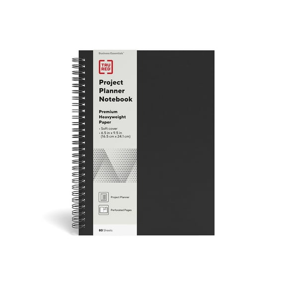 Staples TRU RED Medium Soft Cover Project Planner Notebook Blk TR54989