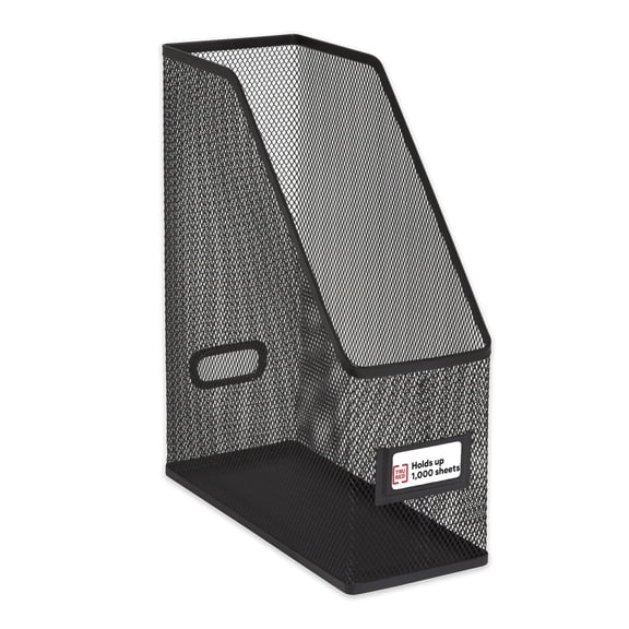 TRU RED Metal Magazine File Organizer, Black TopLoading Desktop File Holder with Handle, Holds Up to 1000 Sheets