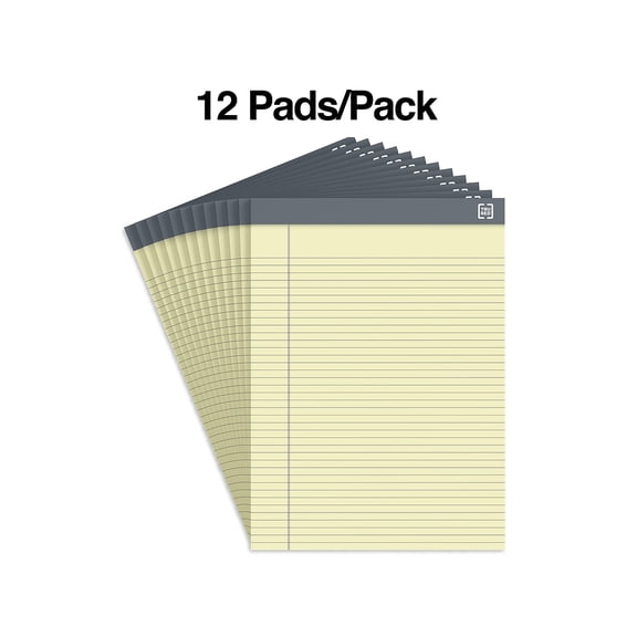 Staples TRU RED Notepads 8.5" x 11.75" Narrow Ruled Canary 50 Sheets/Pad 24/Carton TR59912/TR573VS