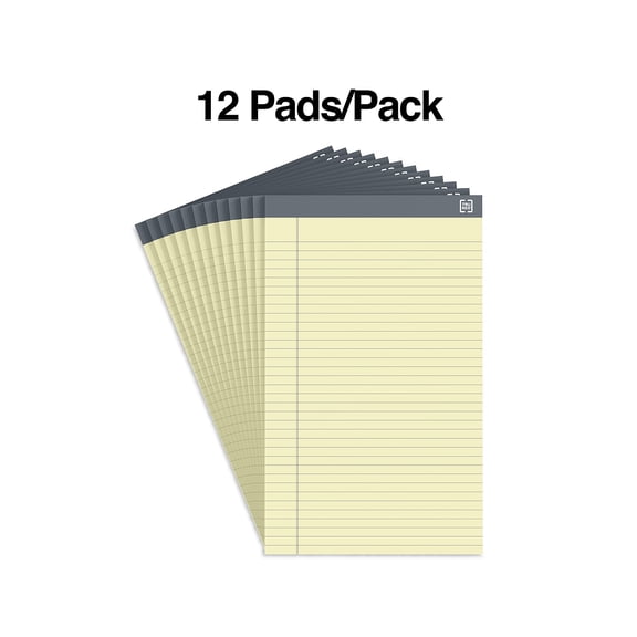 Staples TRU RED Notepads 8.5" x 14" Wide Ruled Canary 50 Sheets/Pad 24/Carton TR59915/TR573VS