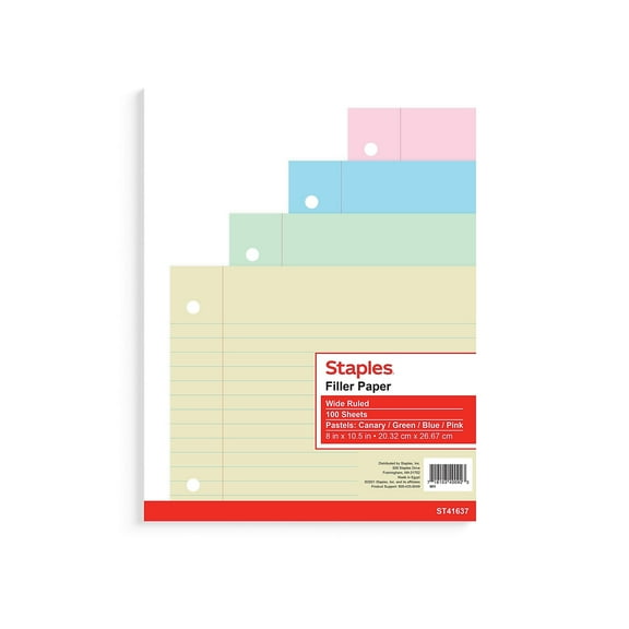 Staples TRU RED Pastel Filler Paper 8" x 10-1/2" 100 Sheets/Pack (41637) TR41637M/41637