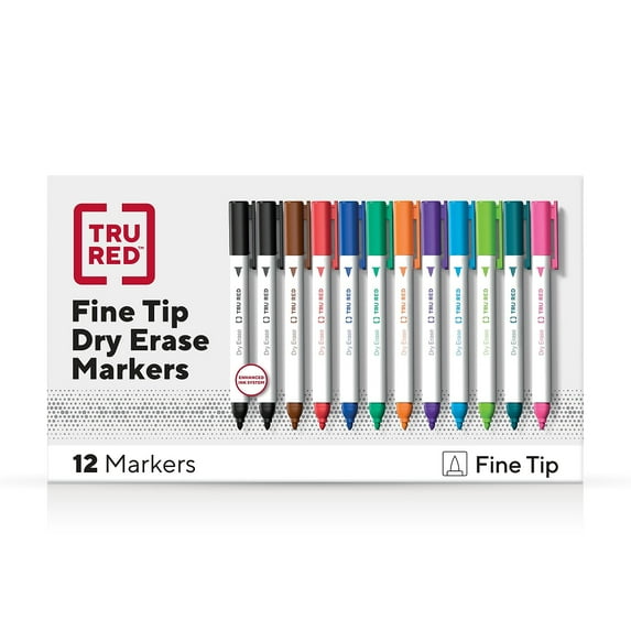 TRU RED Pen Dry Erase Markers Fine Tip Assorted 12/Pack TR54568