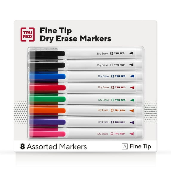 Staples TRU RED Pen Dry Erase Markers Fine Tip Assorted 8/Pk TR56881