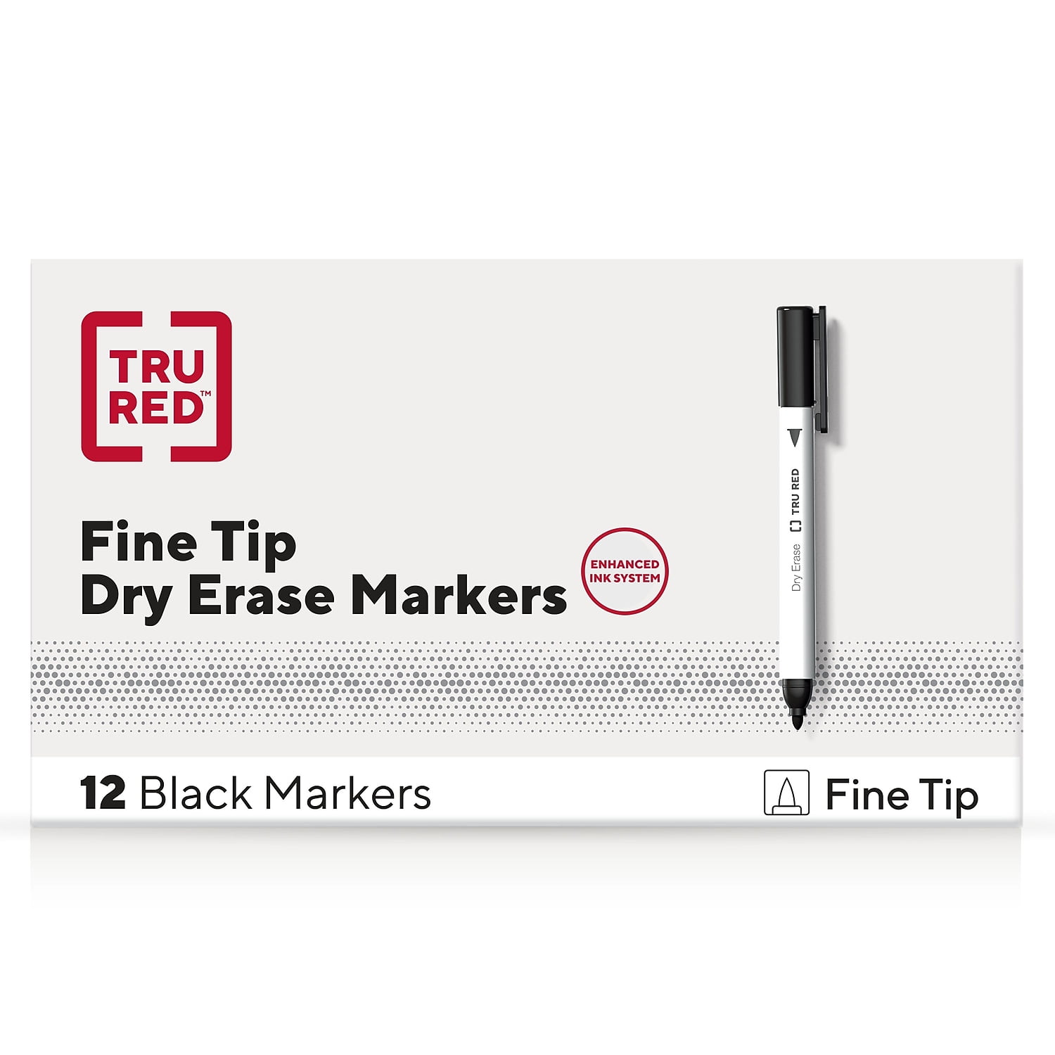 Staples TRU RED Pen Dry Erase Markers Fine Tip Black 12/Pack (TR61435/TR54566)