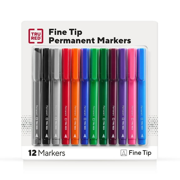 Staples TRU RED Pen Permanent Markers Fine Tip Assorted 12/Pack TR54530