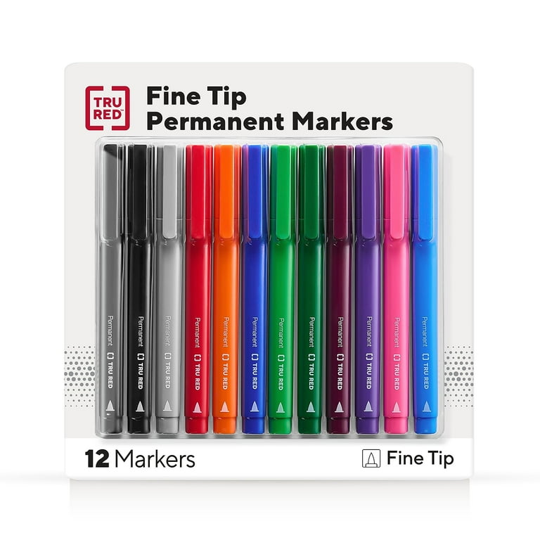 Tru Red Pen Style Permanent Marker, Extra-Fine Needle Tip, Assorted Colors, 5/Pack