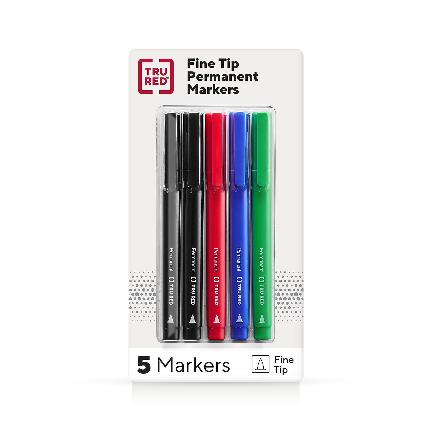 TRU RED Pen Permanent Markers Fine Tip Assorted 5/Pack TR54527