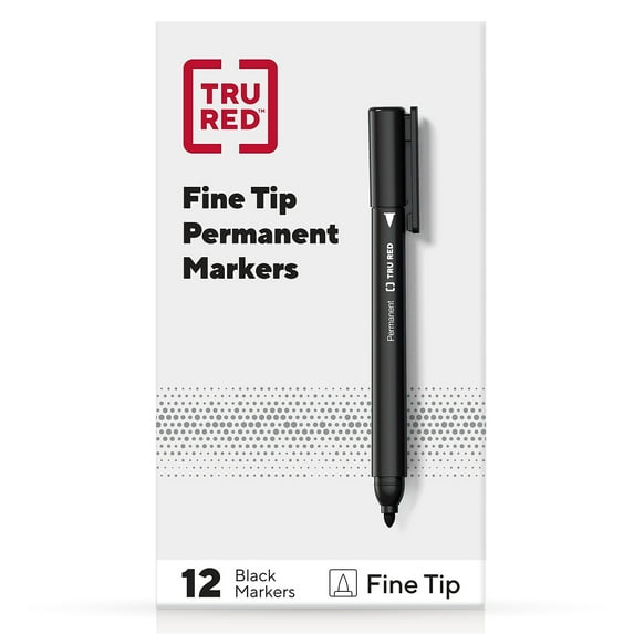TRU RED Pen Permanent Markers Fine Tip Blk Dozen TR54533