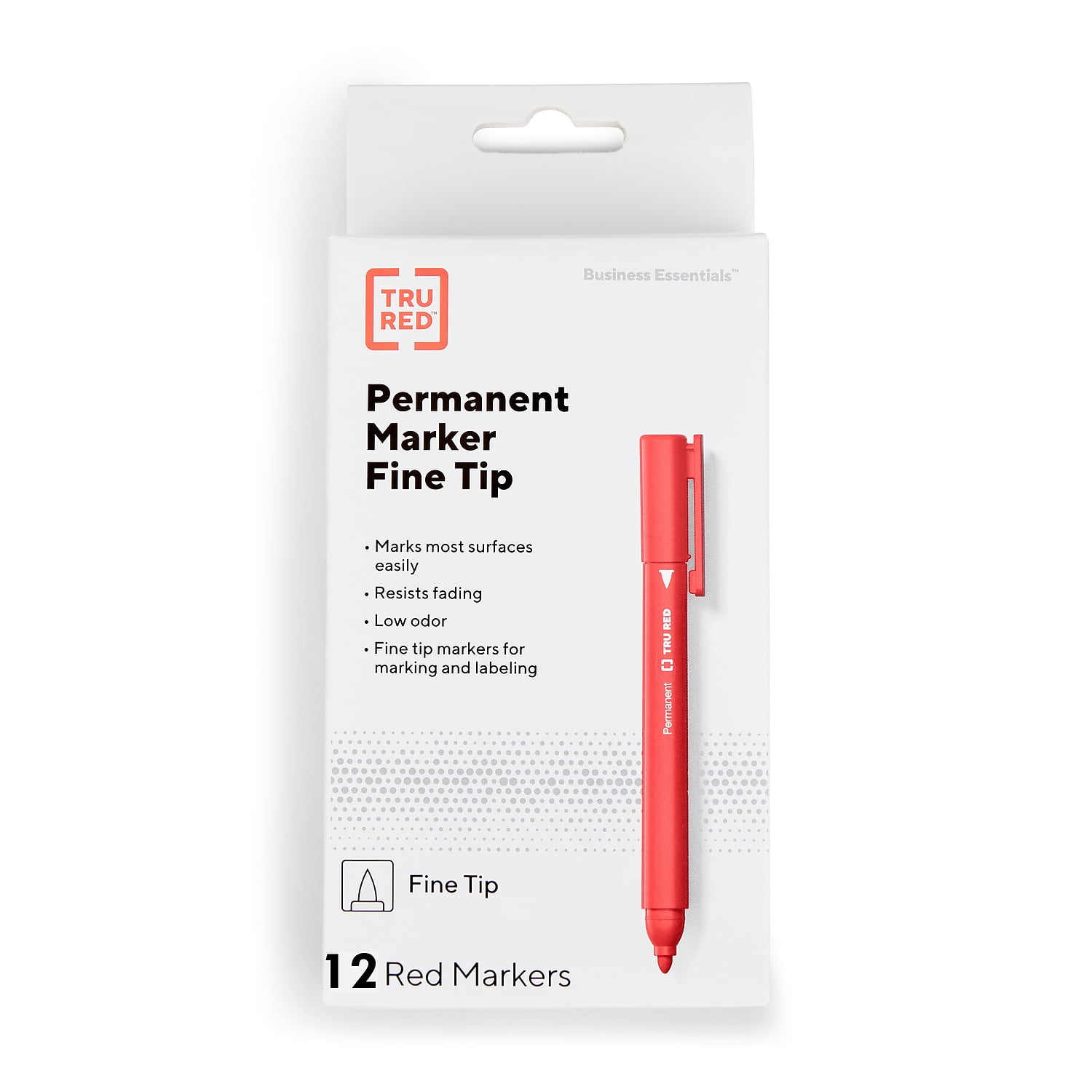 Staples TRU RED Pen Permanent Markers Fine Tip Red Dozen TR54539