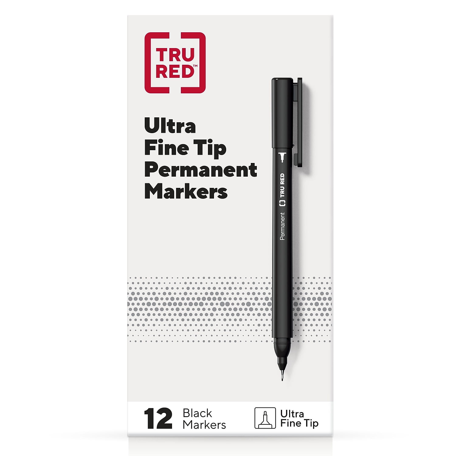 Staples TRU RED Permanent Markers Ultra Fine Tip Black Dozen TR54534