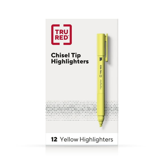 Staples TRU RED Pocket Highlighter with Grip Chisel Tip Yellow Dozen TR54580