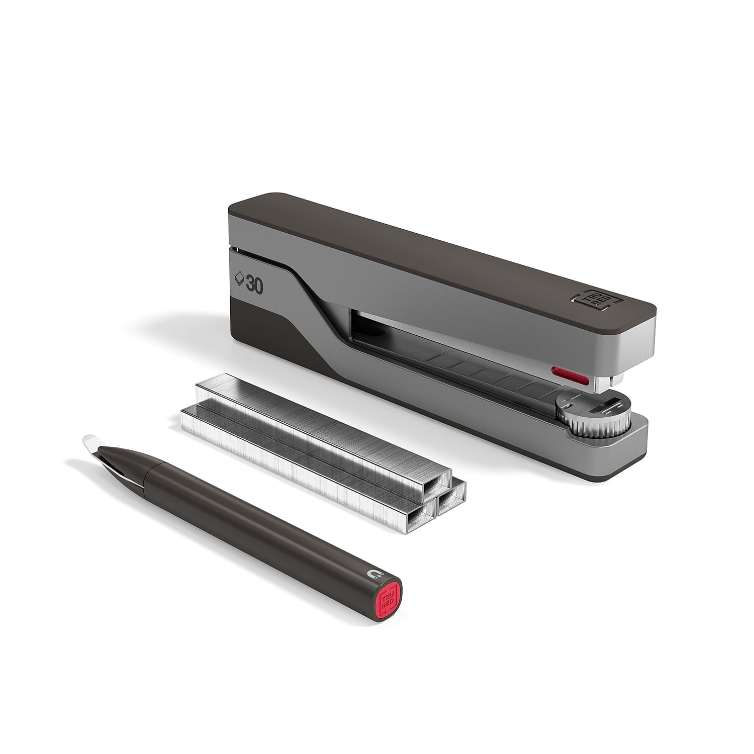 TRU RED Premium Desktop Stapler Kit 30-Sheet Capacity Gray/Red TR58076