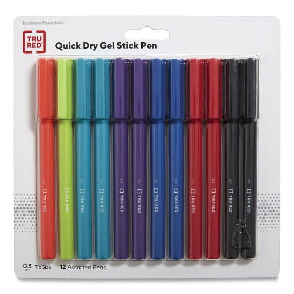 TRU RED Quick Dry Gel Pen, Stick, Fine 0.5 mm, Assorted Ink and Barrel Colors, 12/Pack, Each