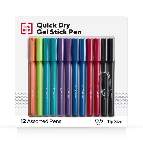 Staples TRU RED Quick Dry Gel Pens Fine Point 0.5mm Asst 12/Pack TR54473