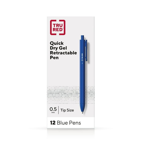 Staples TRU RED Retractable Quick Dry Gel Pens Fine Point 0.5mm Blue DZ TR54490