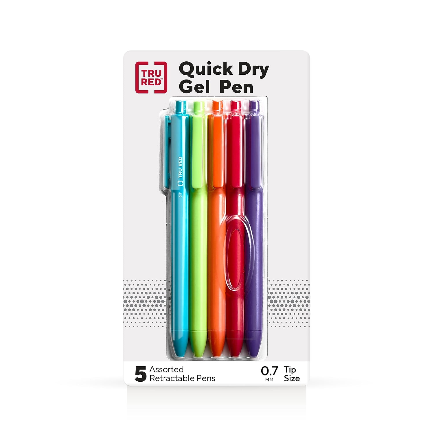 TRU RED Retractable Quick Dry Gel Pens Med Point 0.7mm Asst 5/Pk