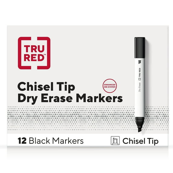 Staples TRU RED Tank Dry Erase Markers Chisel Tip Black Dozen TR54565