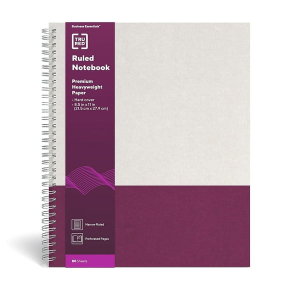 Staples TRU RED Large Hard Cover Ruled Notebook Gray/Purple TR55739