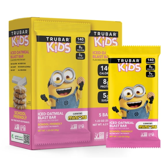 TRUBAR Kids Iced Oatmeal Blast Bar, Plant-Based Protein Bar, Vegan, Gluten-Free, 5 Count