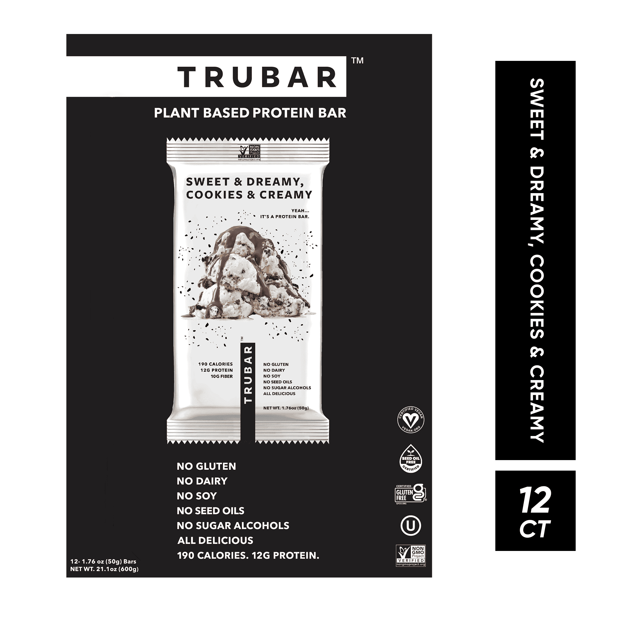 TRUBAR Protein Bar, Cookies & Cream, Plant Based Protein, Vegan, Gluten ...