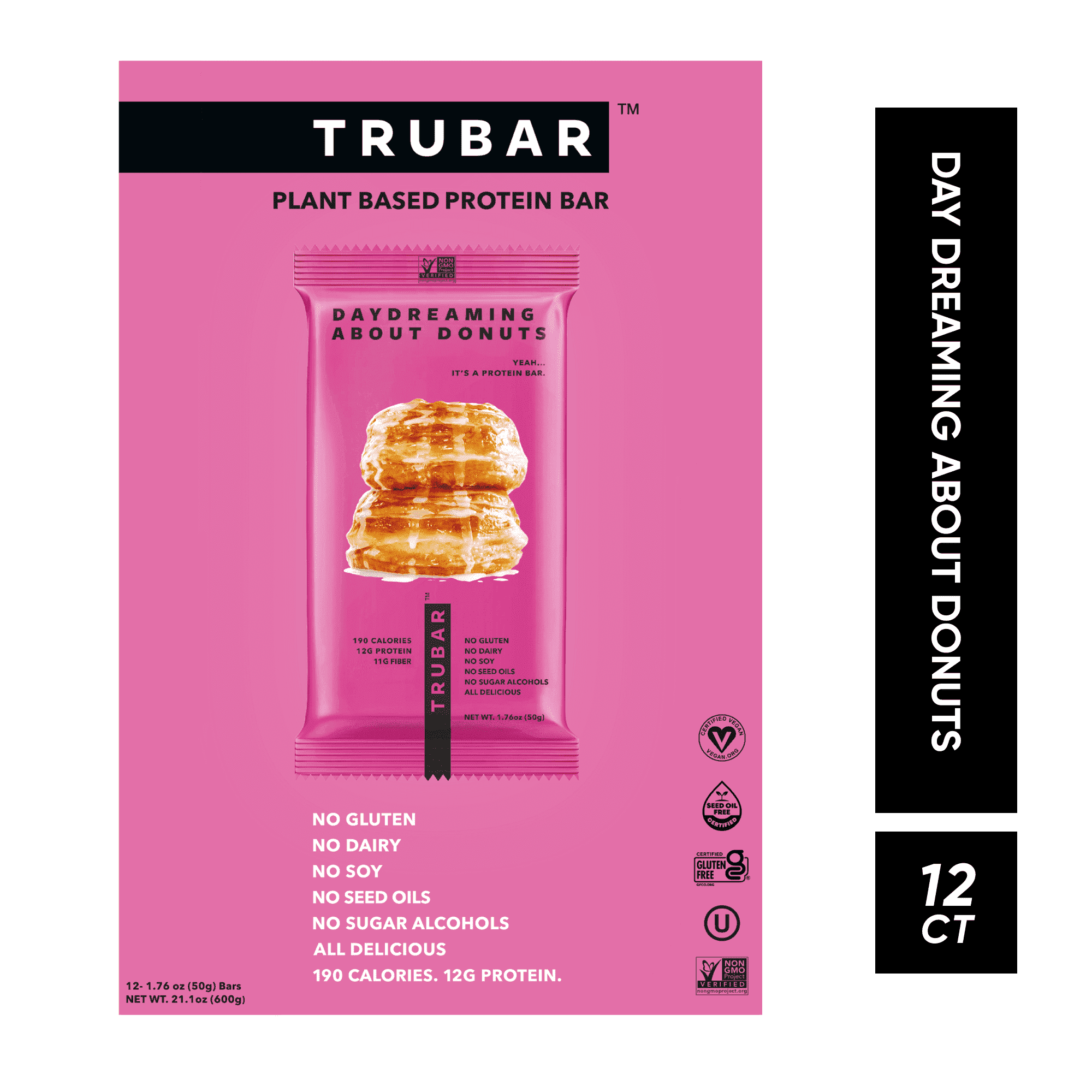 TRUBAR Protein Bar, Daydreaming About Donuts,Plant Based Protein,Vegan,Gluten Free,Kosher,12 Cnt (Box)