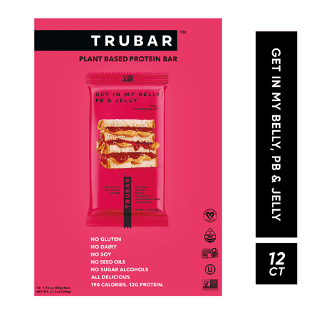 TRUBAR Protein Bar, Get in My Belly PB & Jelly, Plant Based Protein,Vegan,Gluten Free,Kosher,12 Cnt