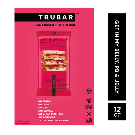 Trubar Plant Based Protein Bar, Get In My Belly, PB & Jelly, 12 Bars, 1.76 oz (50 g) Each