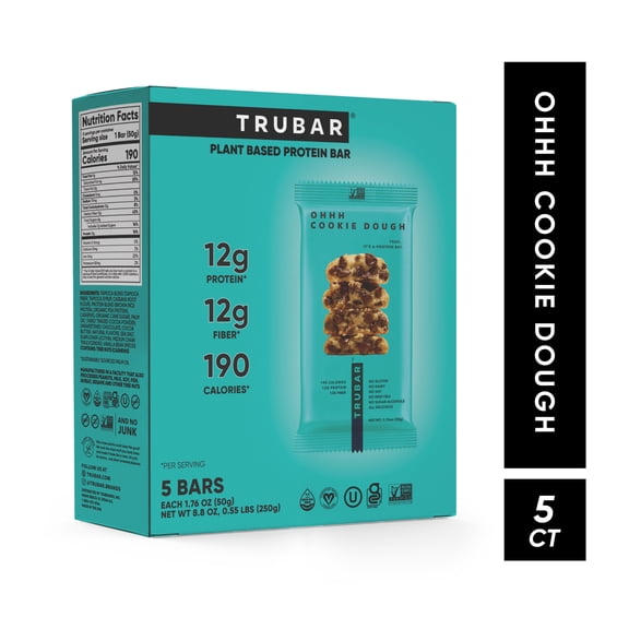 TRUBAR Protein Bar, OHHH Cookie Dough, Plant Based Protein, Vegan, Gluten Free, Kosher, 5 Count