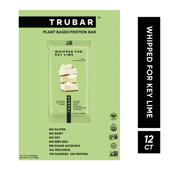 TRUBAR Protein Bar, Whipped for Key Lime, Plant Based Protein, Vegan, Gluten Free, Kosher, 12 Count (Box)
