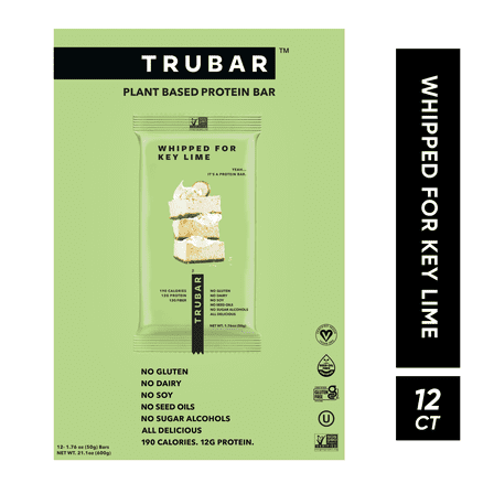 TRUBAR Protein Bar, Whipped for Key Lime, Plant Based Protein, Vegan, Gluten Free, Kosher, 12 Count (Box)