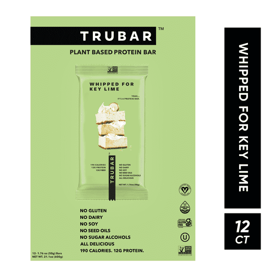 TRUBAR Protein Bar, Whipped for Key Lime, Plant Based Protein, Vegan, Gluten Free, Kosher, 12 Count (Box)