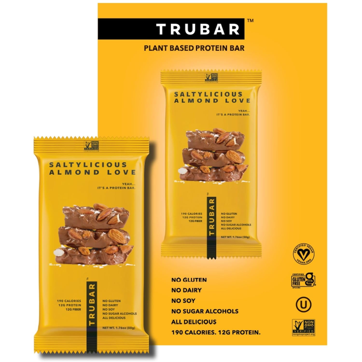 TRUBAR Saltylicious Almond Love Vegan Protein Bar, Gluten Free