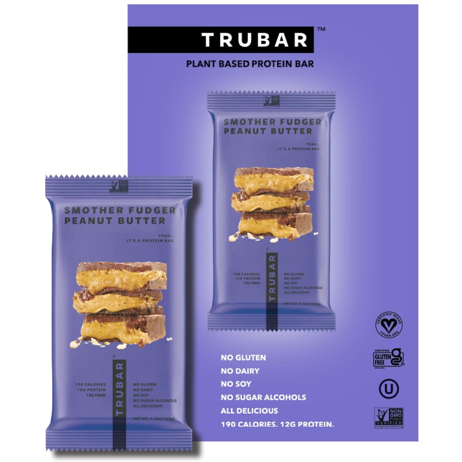 TRUBAR Smother Fudger Peanut Butter Chocolate Protein Bar 12CT, Non