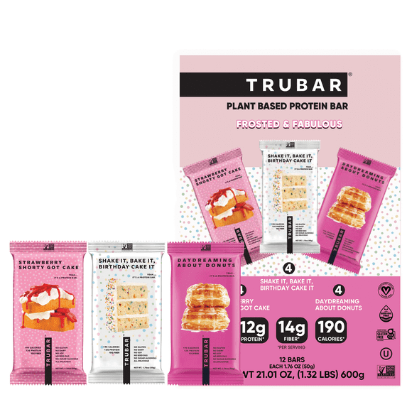 TRUBAR Protein Bar,Frosted & Fabulous Variety Pack, Plant Based Protein, Vegan, Gluten Free, Kosher, 12 Count