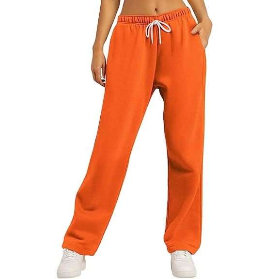 TRUBKH Baggy Sweatpants Drawstring Pants Women Winter Pants Wide Leg Pants Women's Cargo Pants Wide Leg Pants for Women Womens Work Pants Orange L