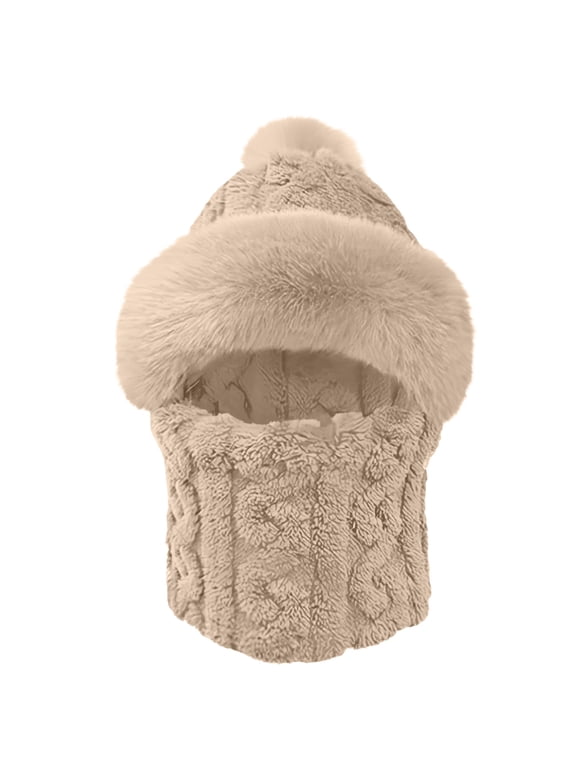 Balaclava Face Mask Beanie Hats with Movable Face Cover Hooded Beanie Balaclava Windproof Beanie Hat Cold Weather Gear Neck Gaiter One Piece Neck Balaclava for Cold Weather Beige One Size