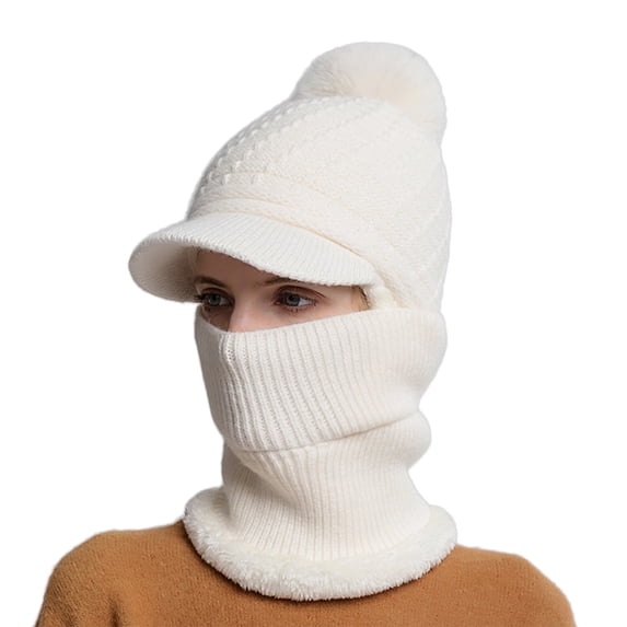 TRUBKH Beanie Hat Scarf Set for Women Winter Pompom Beanie Hat Thick Warm Soft Hats Warm Fleece Lined Knit Chunky Cap Soft Knit Beanie Christmas Gifts for Women White One Size