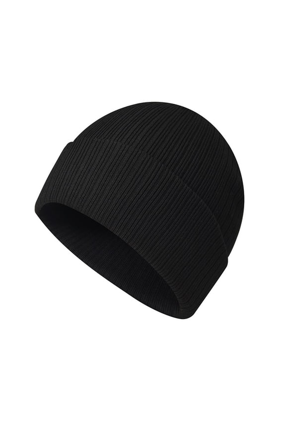Beanie for Men Trawler Beanie Watch Hat Ribbed Knit Cuff Daily Warm Snug Hat Cap Cuff Beanie Roll-up Edge Skullcap Classic Double Layer Knit Beanie Hat Wool Knit Beanie Hats A2 Black One Size
